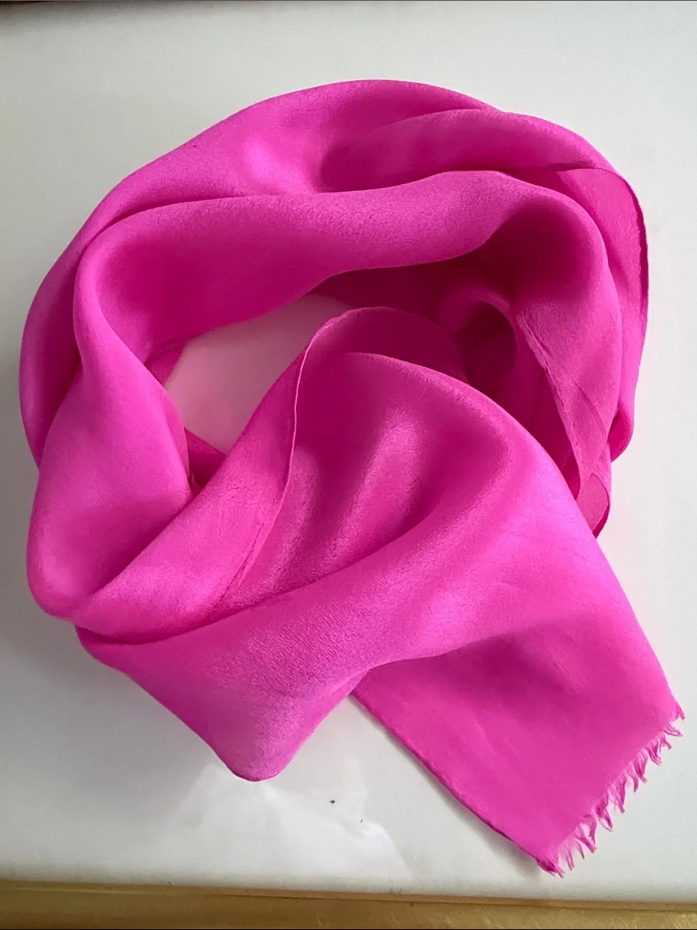 Hot Pink Silk Fringe Scarf | Fuchsia eyelash trim Oblong Neck Wrap